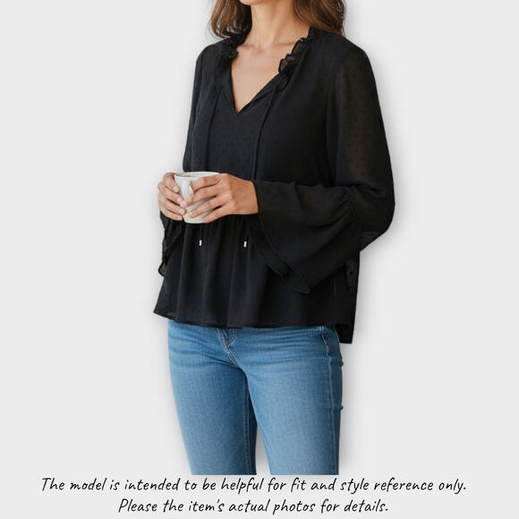 WHBM White House Black Market Black Sheer Lined Blouse Hobnail 4 Polyester - Picture 1 of 9